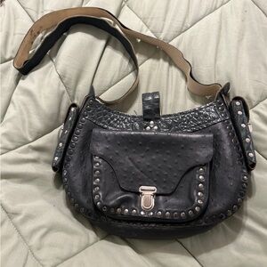 Bag leather ostrich, and leather embossed bag weapon clips each side